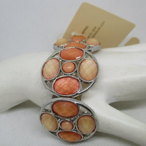 Cato Oval Round Pearch Orange Faceted Cabochon Bracelet Faceted Plastic Cabochon - Picture 1 of 10